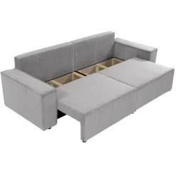 Divano letto matrimoniale 3 posti 245x90cm velluto a coste grigio Ploffy