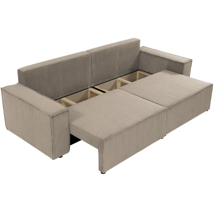 Divano letto matrimoniale 3 posti 245x90cm velluto a coste tortora Ploffy