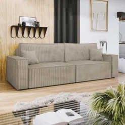 Divano letto matrimoniale 3 posti 245x90cm velluto a coste tortora Ploffy