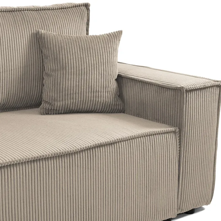 Divano letto matrimoniale 3 posti 245x90cm velluto a coste tortora Ploffy