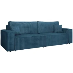 Divano letto matrimoniale 3 posti 245x90cm velluto a coste blu Ploffy