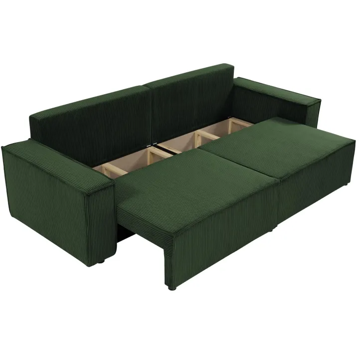 Divano letto matrimoniale 3 posti 245x90cm velluto a coste verde Ploffy
