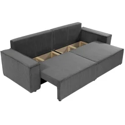 Divano letto matrimoniale 3 posti 245x90cm velluto a coste grigio antracite Ploffy