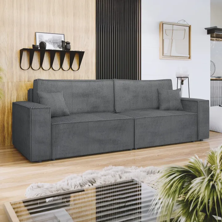 Divano letto matrimoniale 3 posti 245x90cm velluto a coste grigio antracite Ploffy