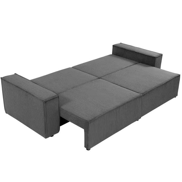 Divano letto matrimoniale 3 posti 245x90cm velluto a coste grigio antracite Ploffy