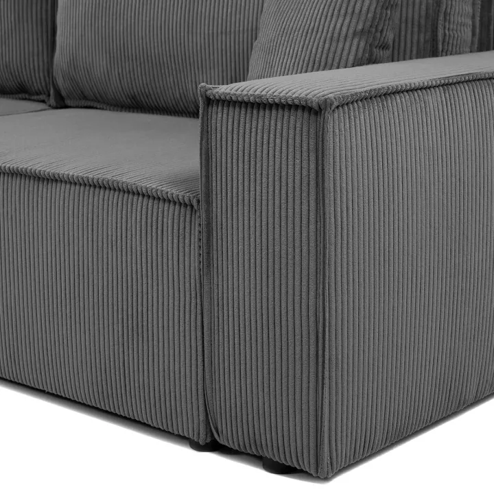 Divano letto matrimoniale 3 posti 245x90cm velluto a coste grigio antracite Ploffy