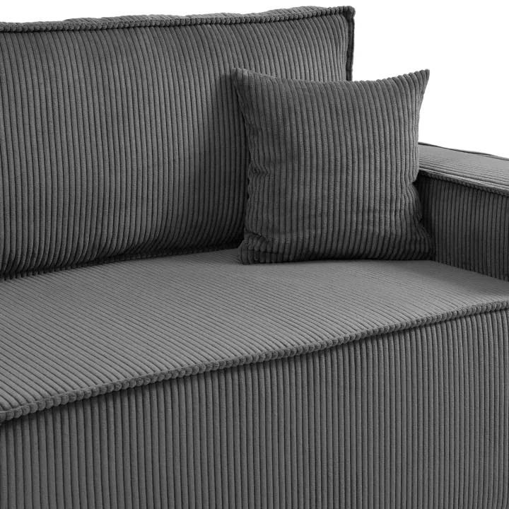 Divano letto matrimoniale 3 posti 245x90cm velluto a coste grigio antracite Ploffy