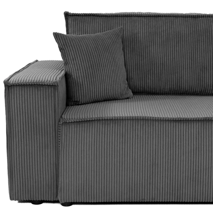 Divano letto matrimoniale 3 posti 245x90cm velluto a coste grigio antracite Ploffy