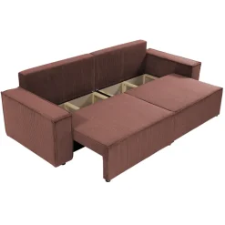 Divano letto matrimoniale 3 posti 245x90cm velluto a coste rosa Ploffy