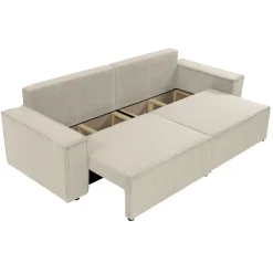 Divano letto matrimoniale 3 posti 245x90cm velluto a coste beige Ploffy