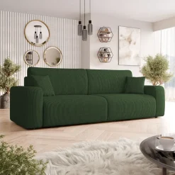 Divano letto matrimoniale 3 posti 248x90cm velluto a coste verde Slurp