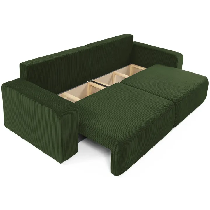 Divano letto matrimoniale 3 posti 248x90cm velluto a coste verde Slurp