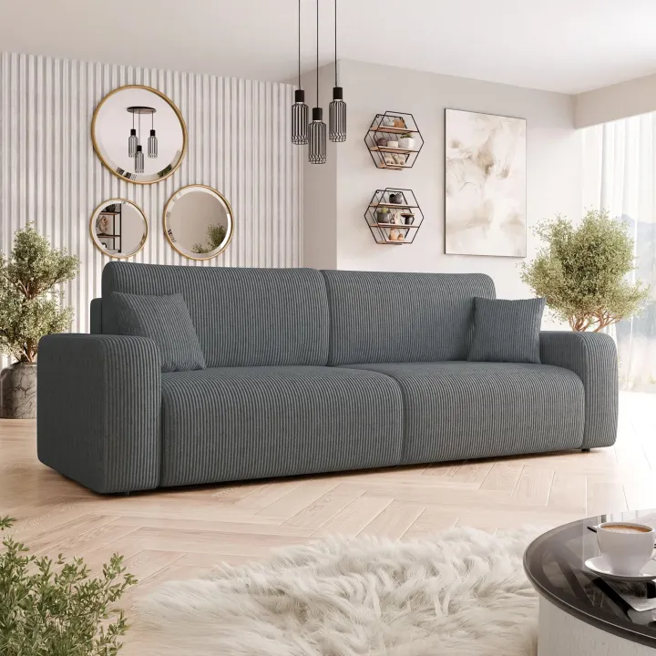 Divano letto matrimoniale 3 posti 248x90cm velluto a coste grigio antracite Slurp