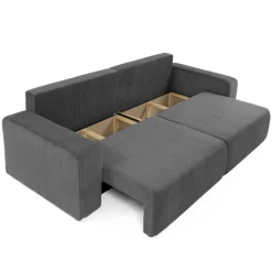 Divano letto matrimoniale 3 posti 248x90cm velluto a coste grigio antracite Slurp