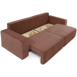 Divano letto matrimoniale 3 posti 248x90cm velluto a coste rosa Slurp