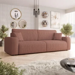 Divano letto matrimoniale 3 posti 248x90cm velluto a coste rosa Slurp