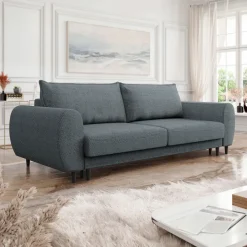 Divano letto matrimoniale 3 posti 251x95cm tessuto grigio scuro Pluffy