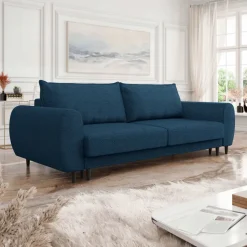 Divano letto matrimoniale 3 posti 251x95cm tessuto blu Pluffy