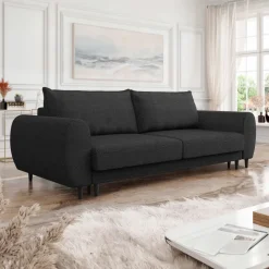 Divano letto matrimoniale 3 posti 251x95cm tessuto grigio antracite Pluffy
