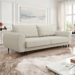 Divano letto matrimoniale 3 posti 251x95cm tessuto beige Pluffy