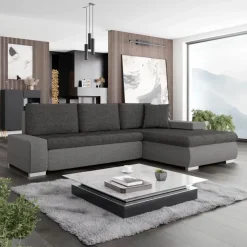 Divano letto matrimoniale reversibile 3 posti 265cm grigio chiaro e scuro Bette