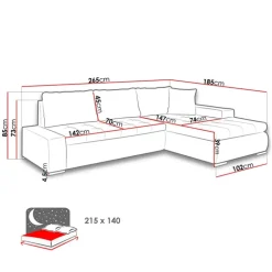 Divano letto matrimoniale reversibile 3 posti 265cm grigio chiaro e scuro Bette