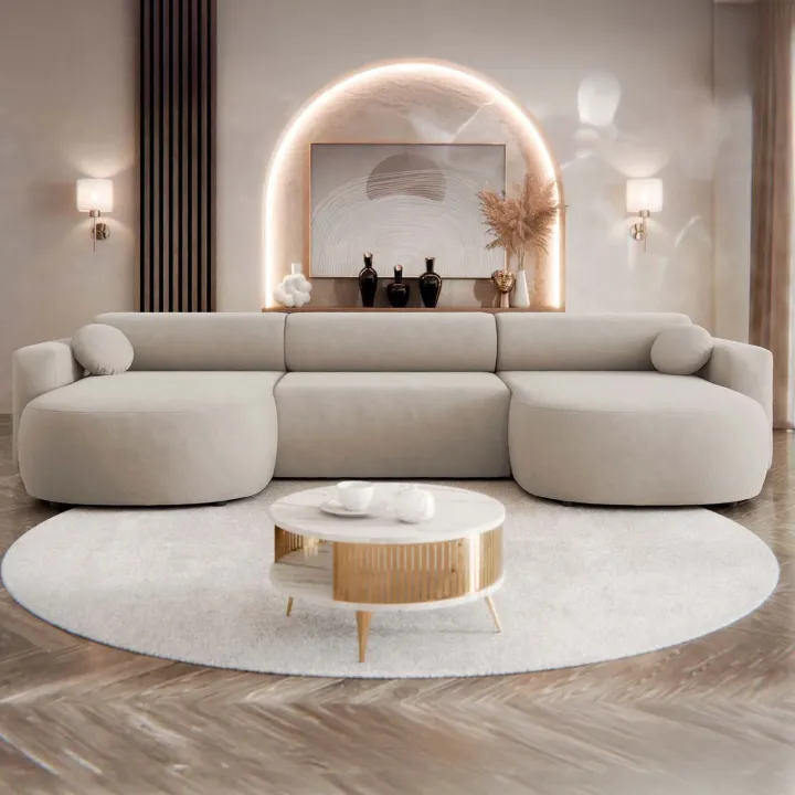 Divano letto panoramico 5 posti 354x150 cm beige cashmere Noum