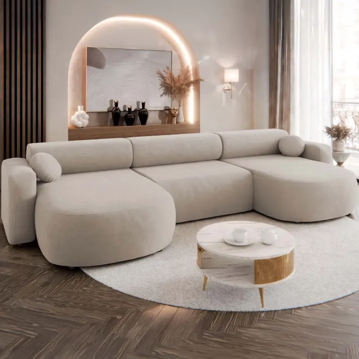 Divano letto panoramico 5 posti 354x150 cm beige cashmere Noum