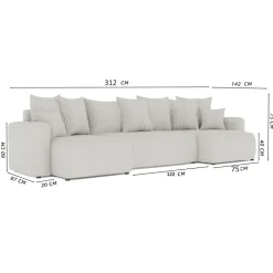 Divano letto panoramico 312x142cm velluto a coste beige Scintilla