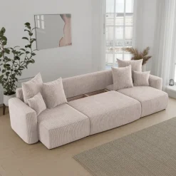 Divano letto panoramico 312x142cm velluto a coste beige Scintilla