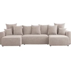 Divano letto panoramico 312x142cm velluto a coste beige Scintilla