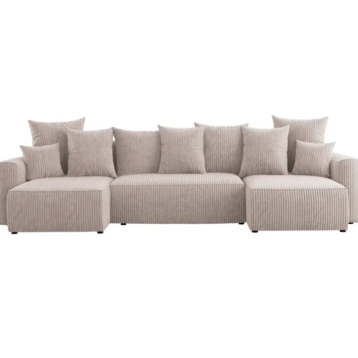 Divano letto panoramico 312x142cm velluto a coste beige Scintilla