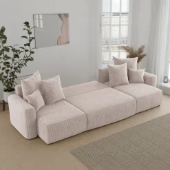 Divano letto panoramico 312x142cm velluto a coste beige Scintilla