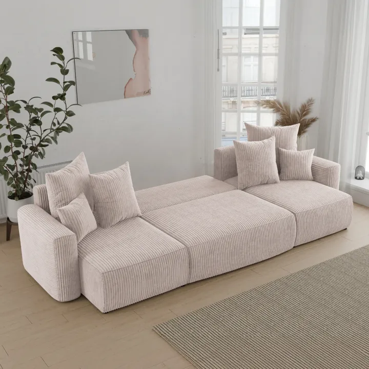 Divano letto panoramico 312x142cm velluto a coste beige Scintilla
