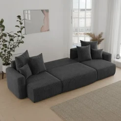 Divano letto panoramico 312x142cm velluto a coste nero Scintilla