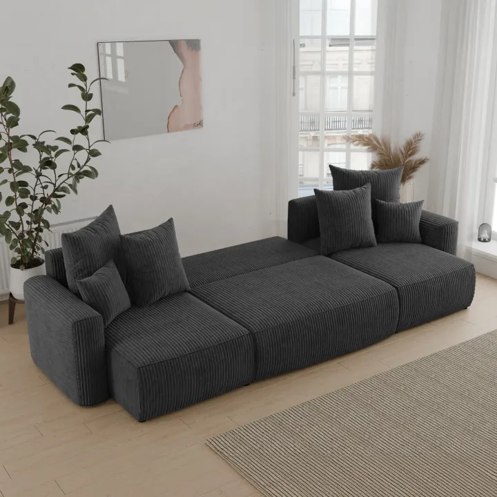 Divano letto panoramico 312x142cm velluto a coste nero Scintilla
