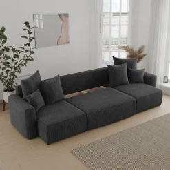 Divano letto panoramico 312x142cm velluto a coste nero Scintilla