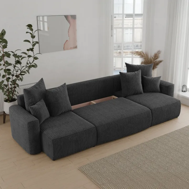 Divano letto panoramico 312x142cm velluto a coste nero Scintilla