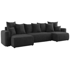 Divano letto panoramico 312x142cm velluto a coste nero Scintilla