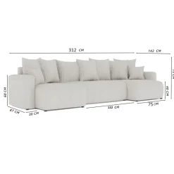 Divano letto panoramico 312x142cm velluto a coste nero Scintilla