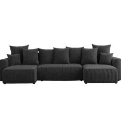 Divano letto panoramico 312x142cm velluto a coste nero Scintilla