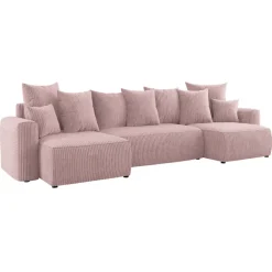 Divano letto panoramico 312x142cm velluto a coste rosa antico Scintilla