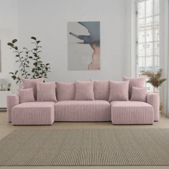 Divano letto panoramico 312x142cm velluto a coste rosa antico Scintilla