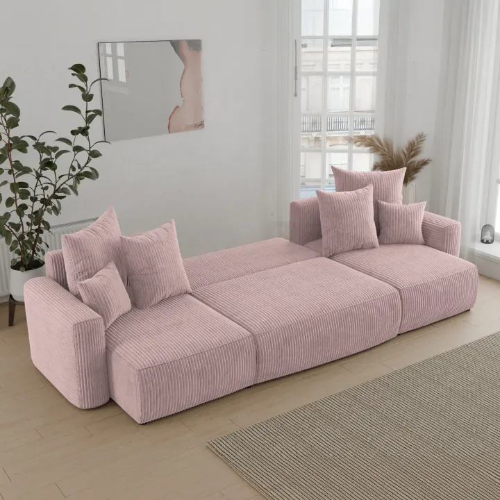 Divano letto panoramico 312x142cm velluto a coste rosa antico Scintilla