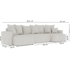 Divano letto panoramico 312x142cm velluto a coste rosa antico Scintilla