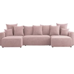 Divano letto panoramico 312x142cm velluto a coste rosa antico Scintilla