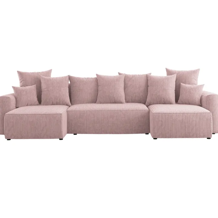 Divano letto panoramico 312x142cm velluto a coste rosa antico Scintilla