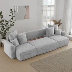 Divano letto panoramico 312x142cm velluto a coste grigio chiaro Scintilla
