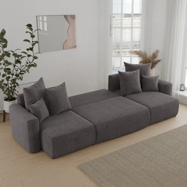 Divano letto panoramico 312x142cm velluto a coste antracite Scintilla