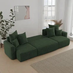 Divano letto panoramico 312x142cm velluto a coste verde scuro Scintilla